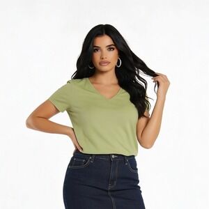 Hannah Lime Green Short‎ Sleeve Shirt Large